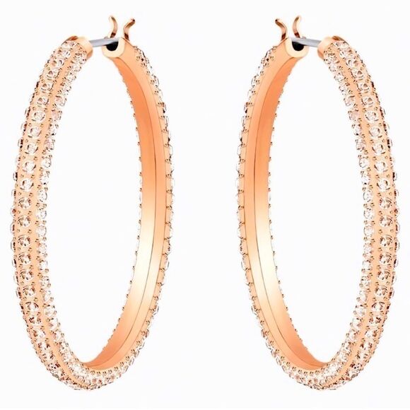 Swarovski Stone Hoop Pierced  Gold Earrings - Picture 1 of 7